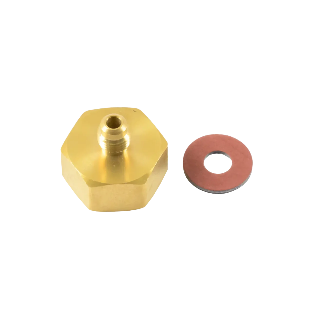 AD41 3/4"-14 gas bottle adapter to 1/4" SAE M for 125 lb tanks. Brass construction with gasket for secure HVAC/R refrigerant connections.