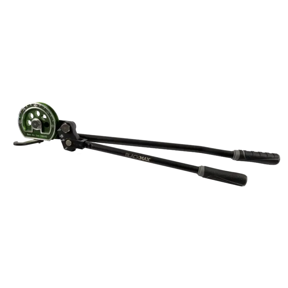 BlackMax BTB15MM 15mm lever tube bender for soft copper and aluminium. Double hinge design enables smooth 0–180° bends with comfort grip handles.